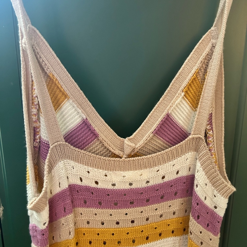 ULTRA FLIRT Striped Knit Crochet Dress in Purple, Tan, Yellow, and Cream - Picture 7 of 8